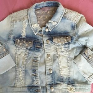 Distressed denim embroidered jacket